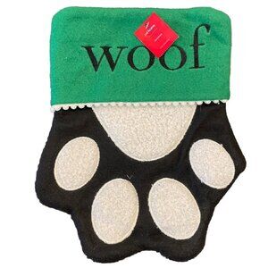 Christmas Holiday Stocking Dog‎ Paw Shape Green Black Woof Rustic Cabin NEW 11”